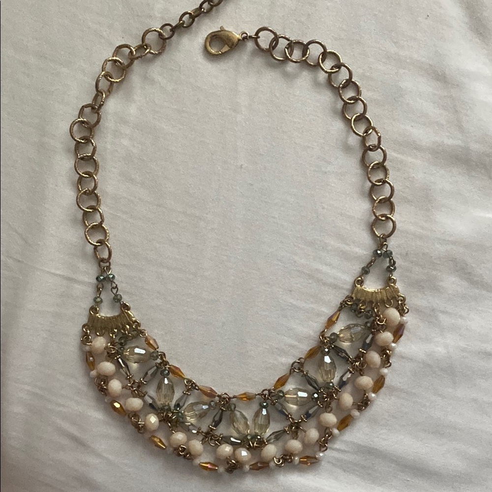 Feminine Victorian Reivial Pastel Pink Champagne Glass Beads Collar Gold Tone